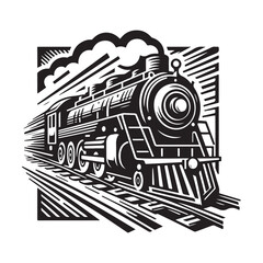 vintage hand drawn illustration of old steam train logo design