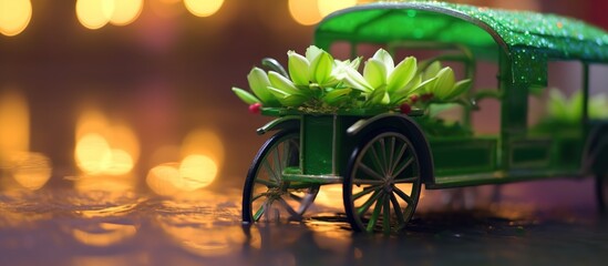 a miniature bicycle cart carrying beautiful flowers