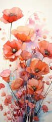 Peach-toned Poppies with Abstract Brushstrokes, Artistic Floral Watercolor Portrait