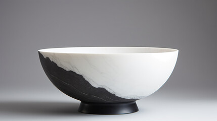a white and black bowl sitting on top of a table