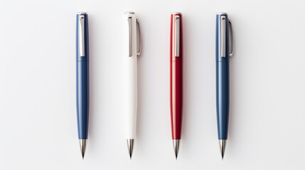 three pens are lined up on a white surface
