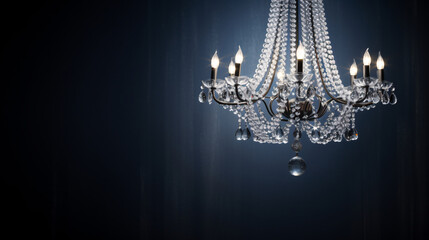 A chandelier sparkling on a silver background.