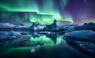 Naklejka premium Northern Lights in the glaciers