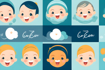 Vector Planar Linear Plot: Newborns with Different Facial Expressions generative ai