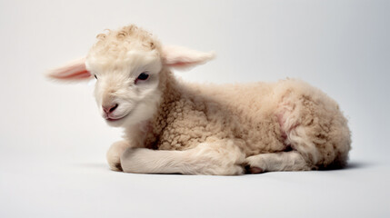 Obraz premium a sheep laying down on a white surface