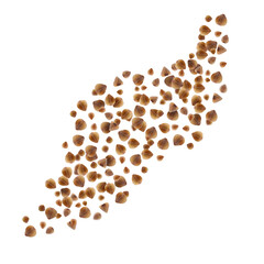 Buckwheat flying on white background. Grains in air