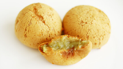 Durian Chewy Soes on white background.