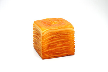 Thousand layer toast bread isolated on white background. Taiwan style Bakery, pastry, bread, food isolate