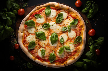 Delicious Pizza Margherita Top Down View