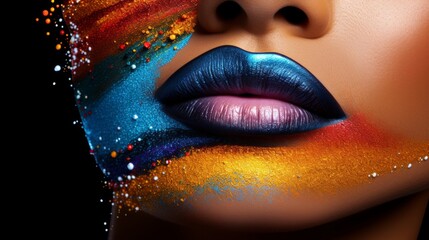 Close-Up of Woman's Face with Vibrant Makeup