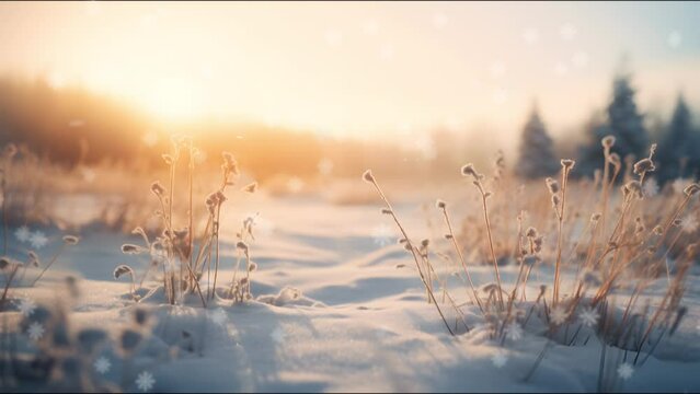 winter sunrise landscape with snow