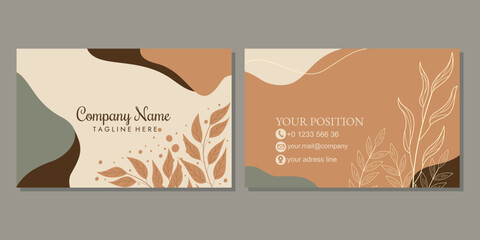business card design with hand drawn floral pattern. horizontal orientation for identity cards, thank you cards, covers, invitations.
