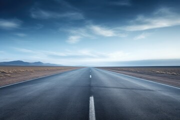 Minimalist shot of a long, empty road disappearing into the horizon. - Powered by Adobe