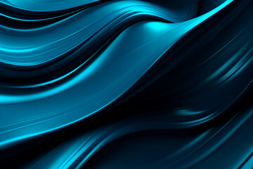 Abstract metallic shiny blue lines on black background. A blue background that looks like wavy motion. Generative AI