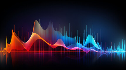 abstract colorful sound wave on black background, 3d render illustration, Vector illustration for your design, Generate AI