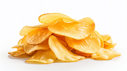 a pile of potato chips on a white surface