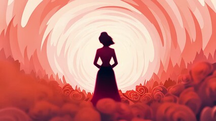 A woman in a cape of roses symbolizing the beauty of a passionate pursuit. Psychology art concept.