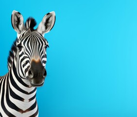 Fototapeta na wymiar A Close-Up of a Zebra on a Blue Background
