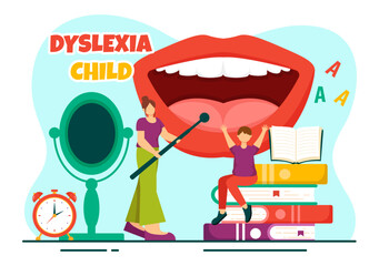 Dyslexia Children Vector Illustration of Kids Dyslexia Disorder and Difficulty in Learning Reading with Letters Flying Out in Flat Cartoon Background