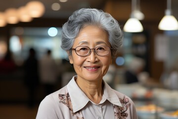 Photo of asian woman 50 years on pastel in modern office