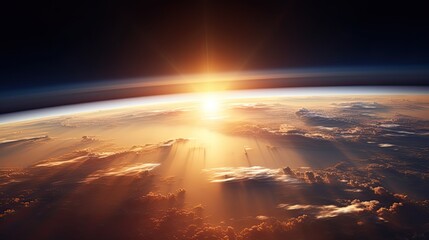 Inspiring view of sunrise as seen from Earth's orbit in - obrazy, fototapety, plakaty