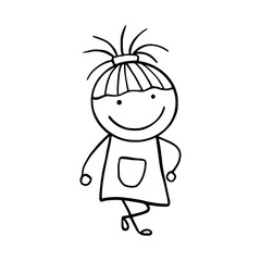 Hand-Drawn Line Art Cartoon of Happy Kids. Children Illustration.