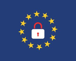 European union flag with a lock symbol vector illustration. - obrazy, fototapety, plakaty