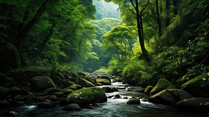 Long river of the waterfall between green mountains