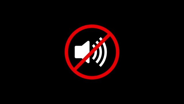 Animated no sound symbol with a muted speaker crossed out on a black background.