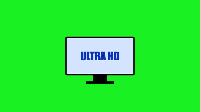 Modern Ultra HD television screen icon animated on a bright green background.