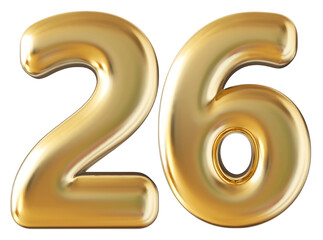 Number 26 gold 3d render