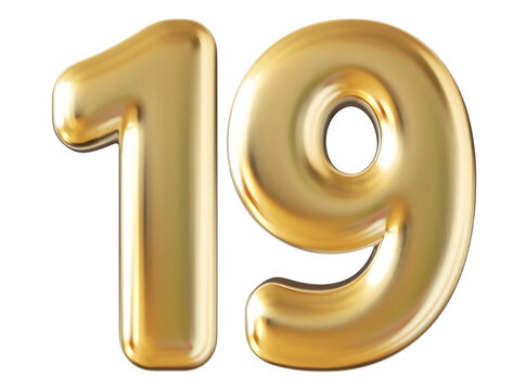 Number 19 gold 3d render