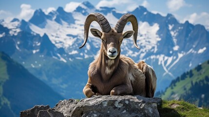 Majestic Alps Wildlife: Discover the beauty of an  Argali in the Swiss Alps, a specie that harmoniously contribute to the ecological richness of this majestic mountainous habitat.