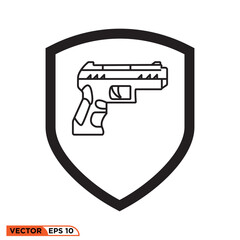 Shield pistol gunline style icon design vector graphic of template, sign and symbol