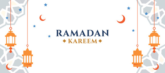 Ramadan Kareem background. Islamic art Style Background. Symbols of Ramadan Mubarak, Hanging Gold Lanterns, arabic lamps, lanterns moon, star, art vector and illustration - obrazy, fototapety, plakaty