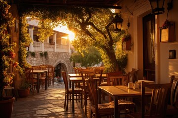 Sip of Greece: Enjoy a sip of Mediterranean charm at a Greek taverna table in Athens, where mezedes, olives, and feta shine, and ouzo's refreshing notes resonate against the backdrop of the Acropolis  - obrazy, fototapety, plakaty