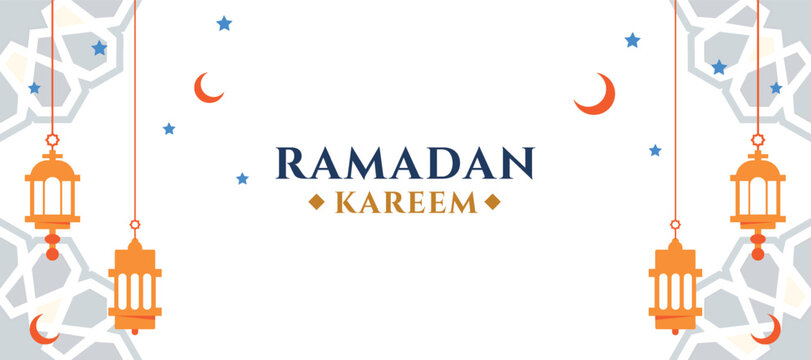 Ramadan Kareem background. Islamic art Style Background. Symbols of Ramadan Mubarak, Hanging Gold Lanterns, arabic lamps, lanterns moon, star, art vector and illustration