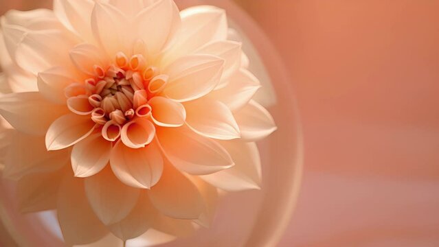 Closeup of a pale Peach colored flower in a vase, resting on a Peach Fuzz table.