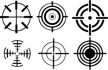 Target icons set in high HD resolution. Law Enforcement Symbols for poster or banner designing for media and web. Hand drawn Hunting icon, target marketing and goal setting. - obrazy, fototapety, plakaty