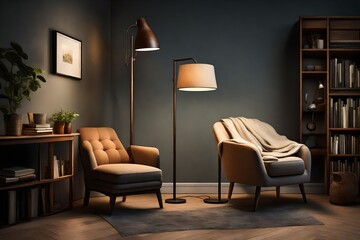 cozy reading corner with a comfortable chair and a single, strategically placed floor lamp for focused illumination.