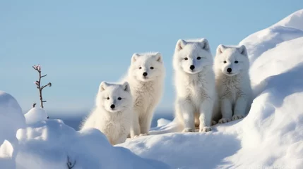 Selbstklebende Fototapete Nordeuropa Winter's Camouflage: Arctic Foxes Thriving in the Snowy Splendor of Swedish Lapland     