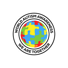 Autism Awareness Day. Globe world puzzle conceptual  logo template. Vector isolated on white background.