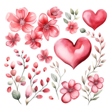 heart with flowers in watercolor clipart for valentine's day