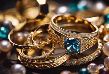 Fototapete Rund Variety of exquisite jewelry containing jewelry gold diamond gemstones © Erik