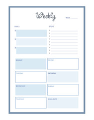 Weekly Planner. Minimalist planner template set. Vector illustration.	