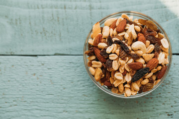 Good morning. Food. Nuts bowl. Fruit. Dessert. Diet. Natural. 