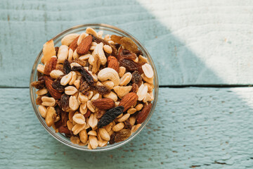 Good morning. Food. Nuts bowl. Fruit. Dessert. Diet. Natural. 