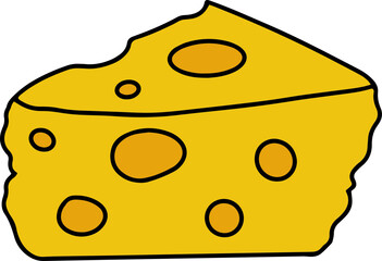 Cheese illustrations of parmesan, mozzarella, yogurt, dutch, ricotta, butter, blue chees piece for dairy product store, menu, food, culinary, icon, logo.