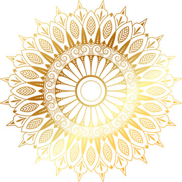 A golden luxury mandala design with circle pattern elements and an ornament vector background, the Mandal is for print posters, covers, brochures, flyers, banners, wallpaper, packaging, PNG file