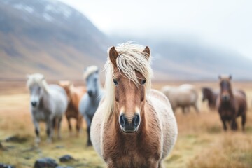  Icelandic Horses Graze Near Iconic landscape and Waterfall in Iceland - A Majestic Fusion of Equine Grace and Nature's Cascading Beauty
